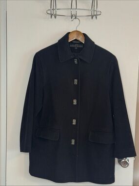 Anne Klein Black Single-Breasted Wool Pea Coat Metal Toggle Buttons 4Petite